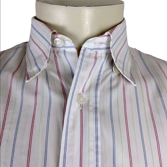 Men's Custom L/S Dress Shirt by Holland & Sherry of London White w/Vert Stripes - Picture 2 of 11